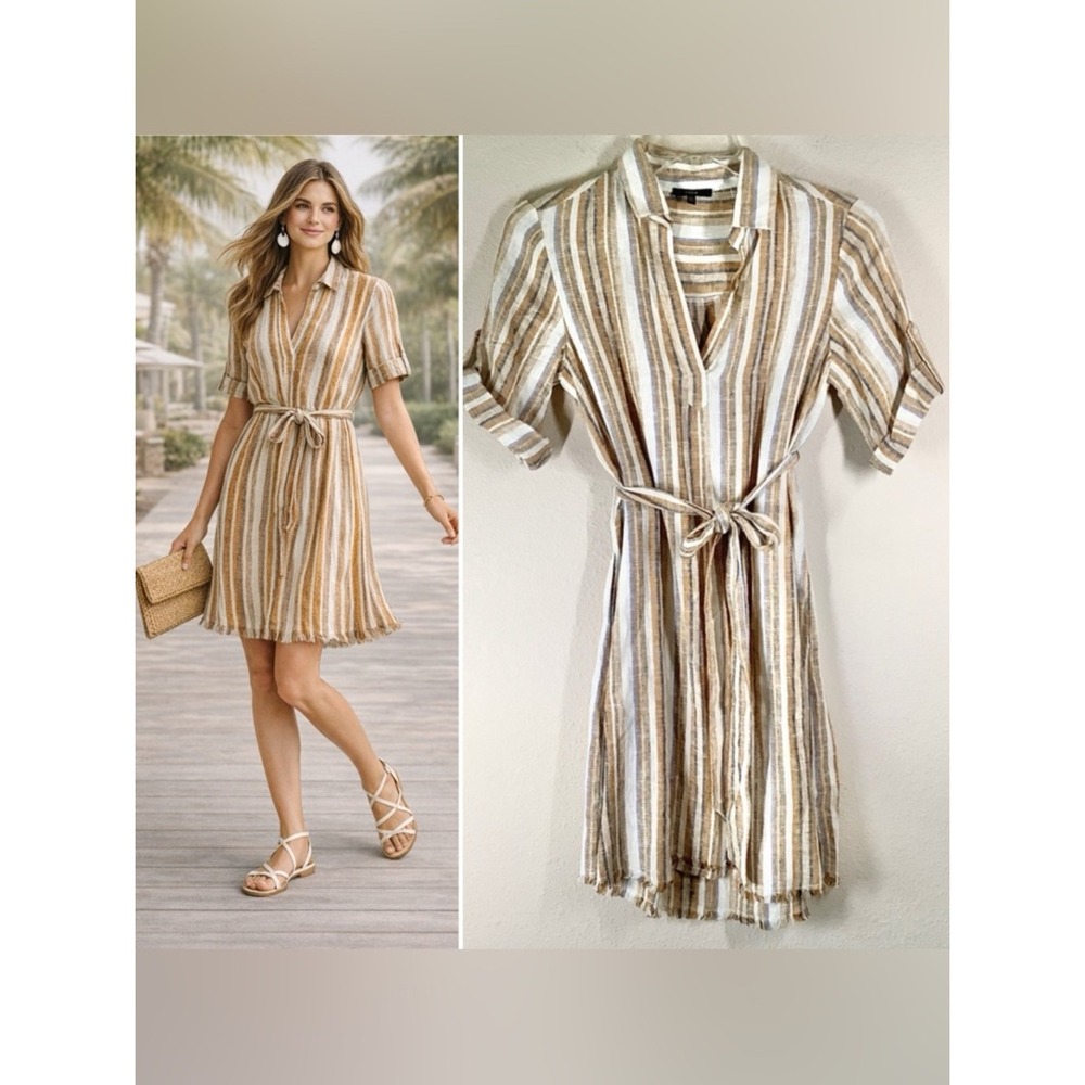 Anthropologie DREW Linen Shirt Dress XS Ollie Stripe Midi Vacation Resort Preppy - Picture 15 of 15